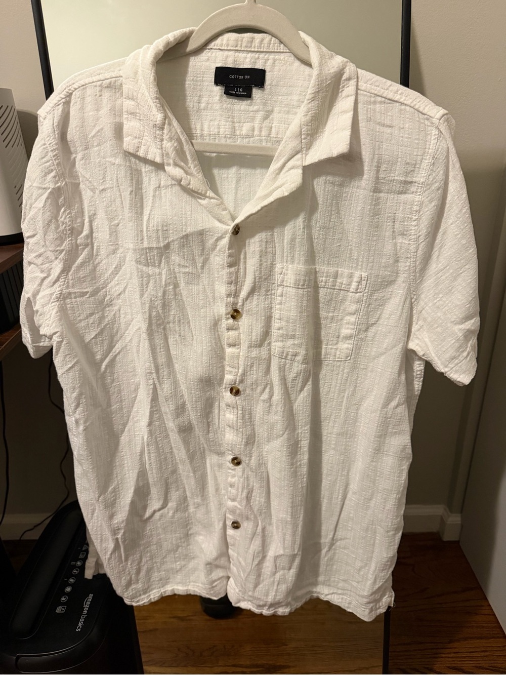 Cotton On White Short-Sleeve Textured Button-Down Shirt